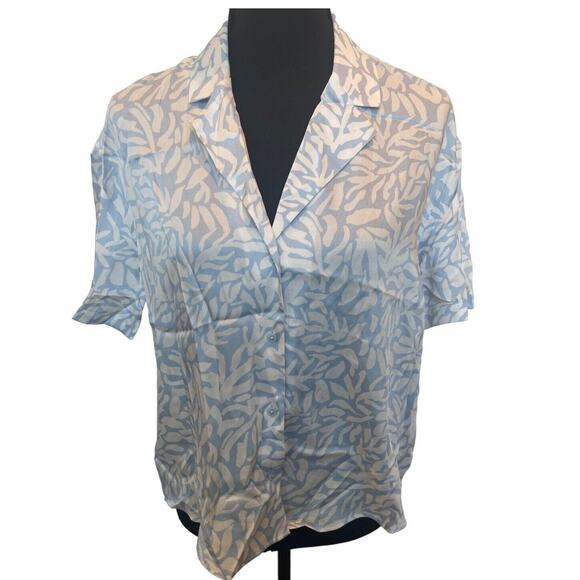 Express Blue Preppy Feminine Floral Pajama Style Blouse Top Semi Sheer NWT S - Picture 1 of 6